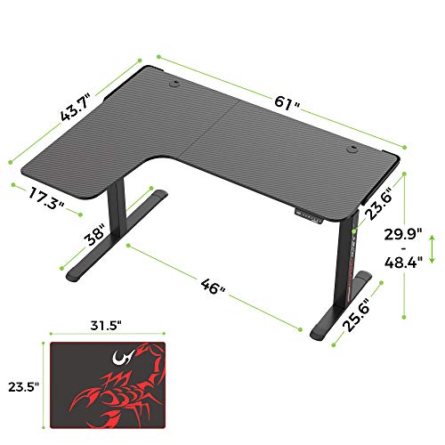 Eureka Ergonomic Standing Desk 61", Electric Height Adjustable L Shaped Corner Desk Home Office Standing Computer Desk Modern Workstation Writing Desk Table with Free Large Mouse Pad, Black Left Side
