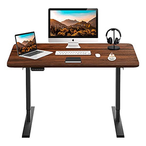 HOUSEELF Electric Height Adjustable Standing Desk - 48 x 24 Inches Stand Up Computer Writing Desk with Smart Memory Screen for Home, Office, Workstation, Black Frame & Walnut Top