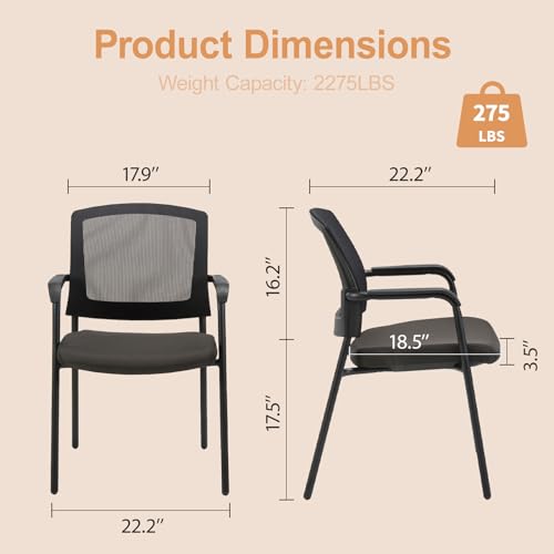 CLATINA Office Reception Guest Chair Mesh Back Stacking with Lumbar Support, Thickened Seat Cushion - Black 4 Pack