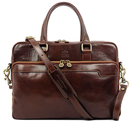 Leather Laptop Bag Full Grain Briefcase Brown Satchel Bag - Time Resistance