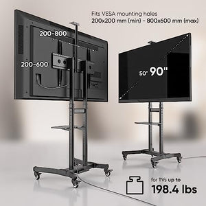 ONKRON Mobile TV Stand for 50"-90" Screens, Portable TV Cart up to 220 lbs - Max VESA 800x600 - TS1891-B Black