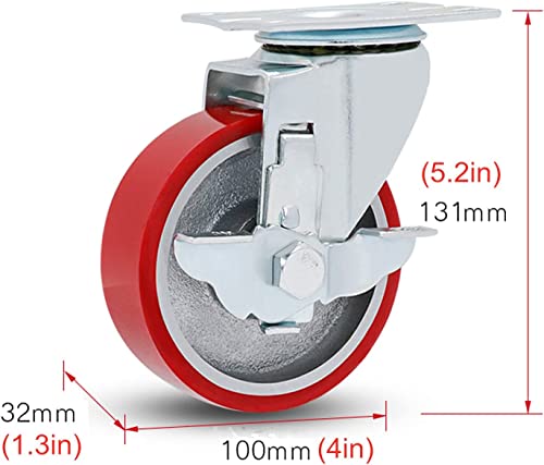 ROLTIN Office Castors Heavy Duty Industrial Plate Castors Wheels Swivel Caster - 4 Pack Universal Replacement Wheel with Brake - Iron Core Polyurethane PU Casters for Carts, Furniture, Workbench
