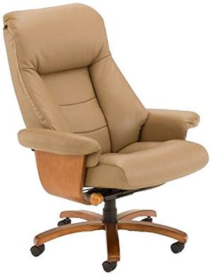 Mac Motion Oslo Mandal Office Desk Chair Recliner in Sand Leather and Walnut