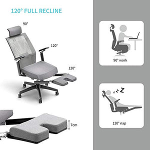 AMILZ Ergonomic Office Chair, Adjustable Chair with Lumbar Support, High Back Breathable Mesh, Thick Cushion Seat, Adjustable Headrest, Armrests and Seat, Footrest with Soft Cushion