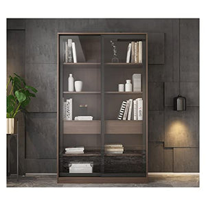 WAOCEO Floor-to-Ceiling Glass Door Bookcase Desk Organizer - B, L Size