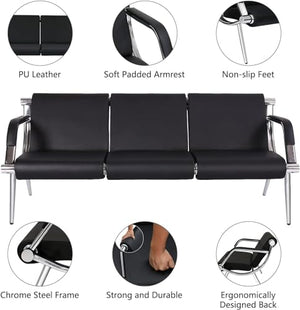 Kinfant Reception Guest Chair 5-Seats PU Leather Bench