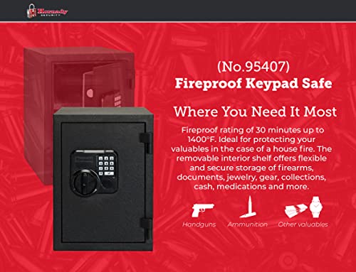 Hornady Fireproof Safe for Guns and Valuables with Keypad Entry – Secure Your Firearms, Cash, Documents, Jewelry and More – 4-6 Digital Keypad Entry, Interior Light and Backup Key – Item 95407