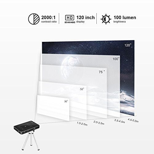 Mini Smart Video Projector with 120'' Display, Android 7.1 OS, Portable Pocket Size Movie Projector with TouchPad Support WiFi/1080P/TF Card/USB Compatible with iPhone Android for Home Theater