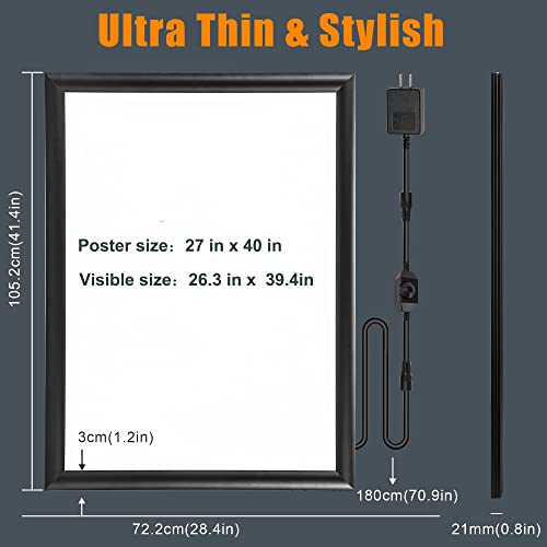 Spolehli LED Poster Frame 27"×40" Snap Frame with Dimmer Switch Illuminated Backlit Movie Poster Frame in Black Adjustable Brightness Gift for Chrismas Decorations Home Theater Advertisement