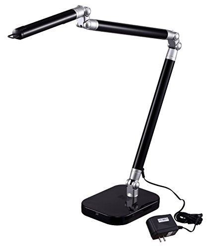 BLACK+DECKER PureOptics Summit Flex Ultra Reach 10W Flicker-Free Natural Daylight LED Desk Lamp with USB Charging Port, 6 Dimming Levels (447 Lumens), Black/Gray (LED10ARC-BLK)