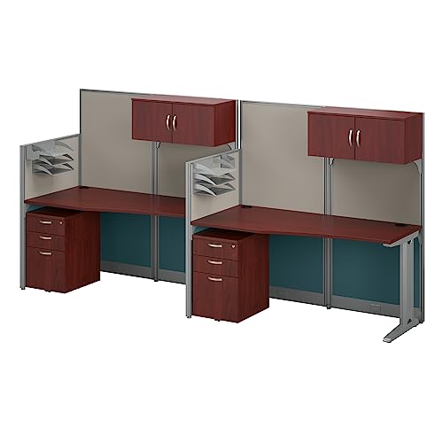 Bush Business Furniture Office in an Hour Double Workstation Set with Storage and Privacy Panels | 2 Person Commercial Desk, Hansen Cherry