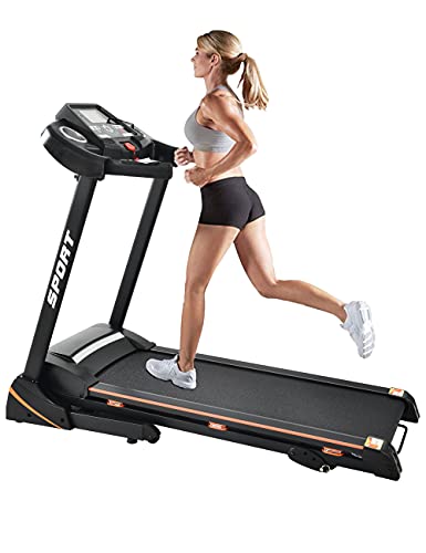 JULYFOX Folding Running Treadmill Soft Drop, Incline Quiet Electric 2.25 HP Motorized Home Running Walking Jogging Exercise Machine W/Heart Rate Monitor Cup Holder Safety Key