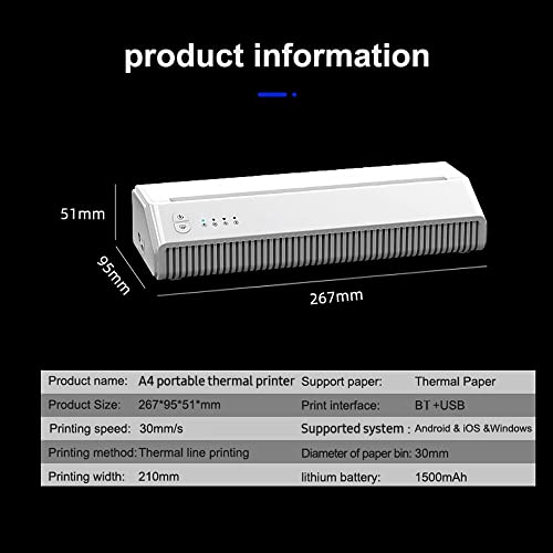 Portable A4 Thermal Printer BT+USB Dual-Mode Built-in Battery