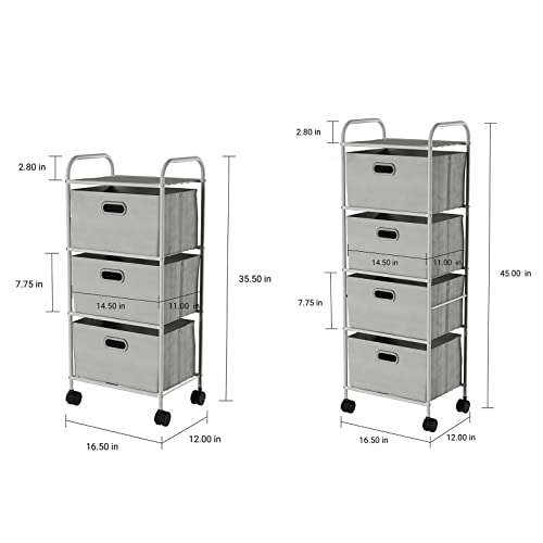 None Rolling Storage Cart with Fabric Bins - Home Office Filing Cabinet (Color: 3 Drawer)