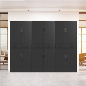 JINGUR Metal Storage Cabinet with Locking Doors, 2 Drawers & Adjustable Shelves (Black)