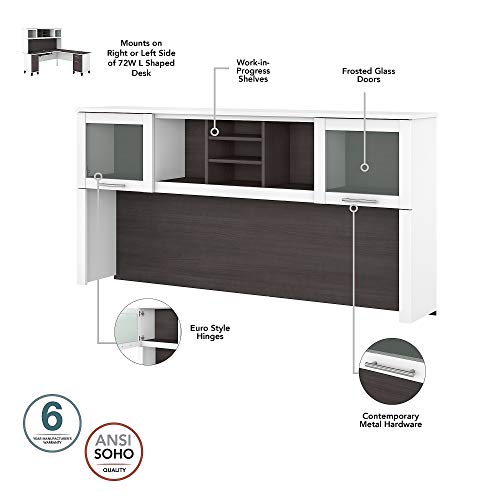 Bush Furniture Somerset 72-inch L-Shaped Desk with Hutch, Storm Gray/White