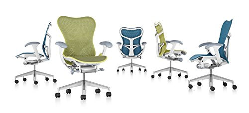 Herman Miller Mirra 2 Office Chair Tilt Limiter - Adjustable Arms and Seat - Dark Turquoise Butterfly Suspension Latitude Back with Studio White Frame Fog Base - Adjustable Lumbar Support - C7 Hard Floor Casters