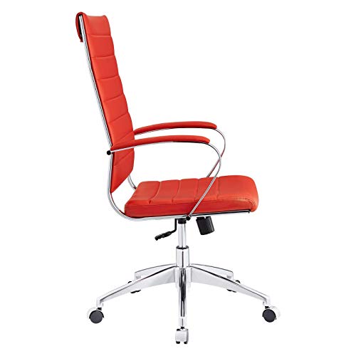 Modway Jive Ribbed High Back Tall Executive Swivel Office Chair With Arms In Red