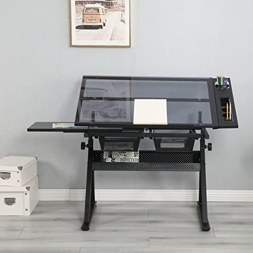 Vanchko Adjustable Drafting Table Craft Station with Tempered Glass and Chair