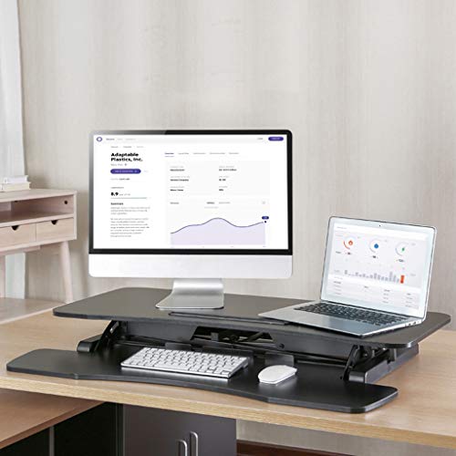 32in Foldable Computer Desk Stand Up Converter Standing Desk with Height Adjustable Computer Workstation Riser 2-Tier Design【U.S. in Stock】 (Black)