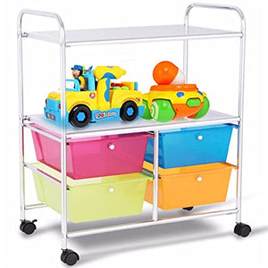 None 4 Multifunctional Drawers Rolling Storage Cart Rack Shelves Shelf Home Office Home Furniture (Multicolored 1pcs)