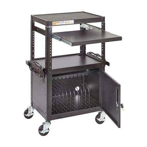 ECR4Kids AV Presentation Stand and Charging Cart, Rolling Storage, Black