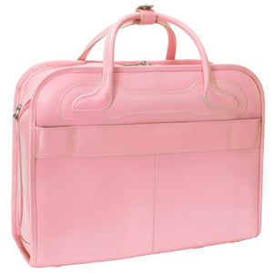 Mcklein, W Series, Willowbrook, Top Grain Cowhide Leather, 15" Leather Patented Detachable -Wheeled Ladies' Laptop Briefcase, Pink (94989)