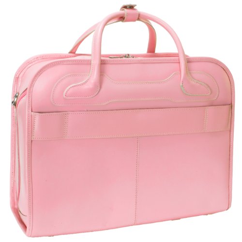 Mcklein, W Series, Willowbrook, Top Grain Cowhide Leather, 15" Leather Patented Detachable -Wheeled Ladies' Laptop Briefcase, Pink (94989)