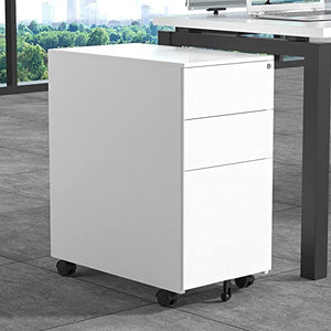 SHABOZ 3 Drawer White Metal Mobile Filing Cabinet with Wheels