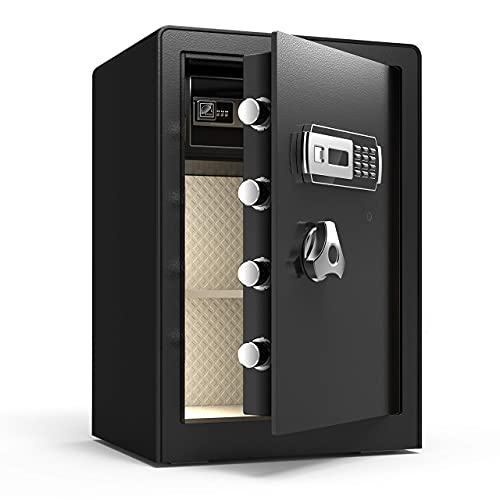 Safe Box,2.3 Cu. Ft Home Safe with Interior Cabinet Box, LED Light, Removable Shelf,LCD Screen Safety Box for Home Office, Storage Cash Jewelry Pistol Valuables