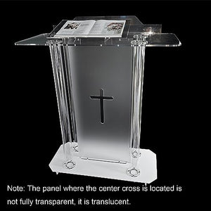 VZADGWA Clear Church Pulpit with Wheel, LED Lights & Hollow Cross Design