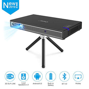 Cocar Mini Projector T5 2020 New Upgrade Android 6.0 Portable Video Projector Built-in Battery 3D DLP-Link 2400-Lumen Louder Speaker WiFi Bluetooth HDMI Support 4K Keystone Correction Black