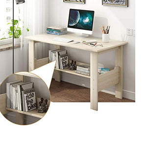 Us Fast Shipment I Shaped Computer Desk for Home Office Living Room,Wooden Smooth Desktop Table Corner Writing Study Desk with Two Layers Storage Book Shelf,Save Space (Wooden White)