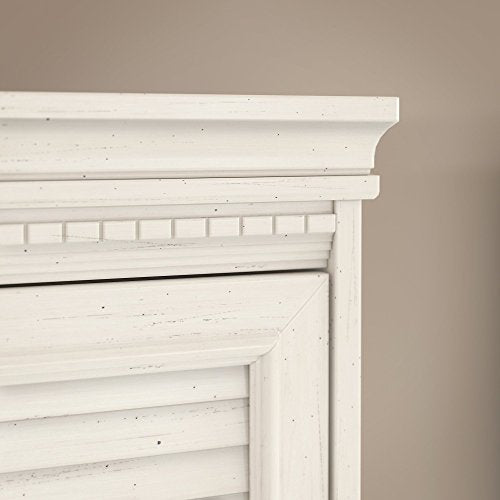 Bush Furniture Fairview L Shaped Desk with Hutch and 5 Shelf Bookcase in Antique White