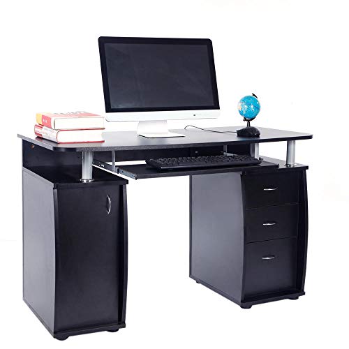 Computer Workstation Desk with Storage, Office Desk with Drawers Computer Desk with Keyboard Tray, Home Office Desk 45" L x 22" W x 30" H (Black)