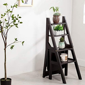 LUCEAE Wooden Four Steps Step Ladder & Dining Chair - Foldable & Portable