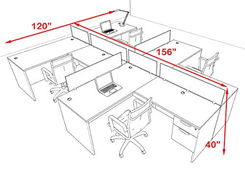 UTM Furniture Modern Acoustic Divider Office Workstation Desk Set - Four Person, OF-CPN-SPRA57