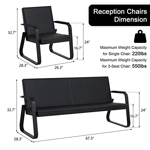 Kinfant 3 PCS Luxurious Guest Reception Chairs with Padded Arm Rest - Black