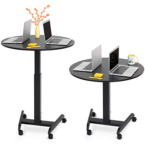 Stand Steady Height Adjustable Round Table & Multifunctional Mobile Workstation | Portable Standing Desk with Pneumatic Air Lift | Collaborative Workspace for School & Office | Easy Assembly (Black)