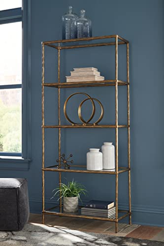 Signature Design by Ashley Ryandale Modern 5 Shelf Bookcase, Antique Brass Finish
