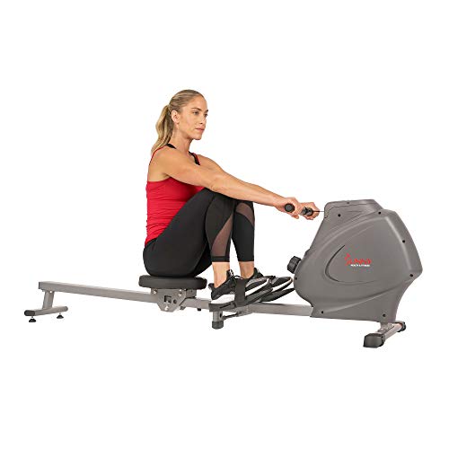 Sunny Health & Fitness Compact Folding Magnetic Rowing Machine with LCD Monitor, Bottle Holder, 43 Inch Slide Rail, 285 LB Max Weight - Synergy Power Motion - SF-RW5801, Silver