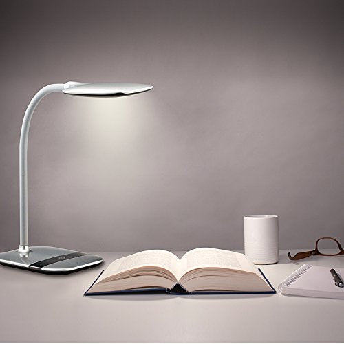Premer PM-L610 Table Lamp - Dimmable LED Desk Lamp in 3 Brightness Levels With Eye-Caring Panel Gooseneck Design & Touch-sensitive Switch - 6W, Noble Sliver