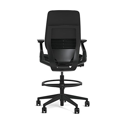 Steelcase Gesture 442 Stool Chair - Cogent: Connect Scarlet Fabric, Medium Seat Height, Shell Back, Dark on Dark Frame