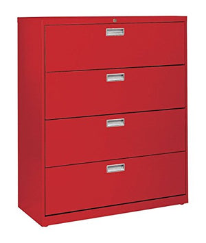 Sandusky Lee LF6A424-01 600 Series 4 Drawer Lateral File Cabinet, 19.25" Depth x 53.25" Height x 42" Width, Red