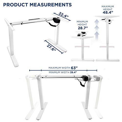Mount-It! Electric Standing Desk Frame | Height Adjustable Motorized Sit Stand Desk Base with Controller | Single Motor Stand Up Ergonomic Workstation | Steel Legs | White