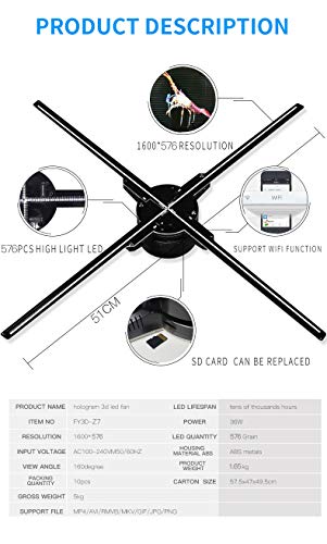 FY3D-Z7 with 51cm and WiFi,Hologram Display LED Fan 3D Holographic Video Advertisement Player,Resolution:1600X576, Good Price.