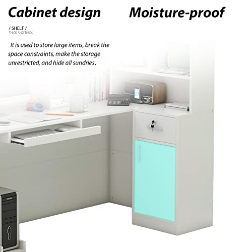 AGOTENI Reception Desk L Shape with Open Shelf & Drawers, White