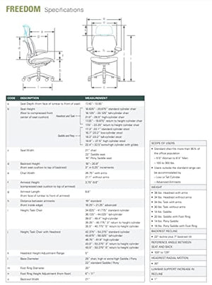 Humanscale Freedom Office Chair with Headrest - Ergonomic Work Chair with Height Adjustable Duron Arms - Polished Aluminum Frame - Glacier Ticino Leather