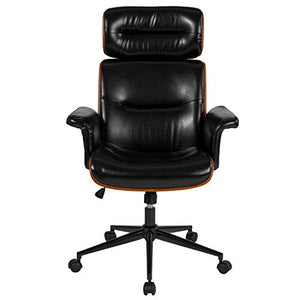 Flash Furniture Contemporary Black Leather High Back Walnut Wood Executive Swivel Office Chair