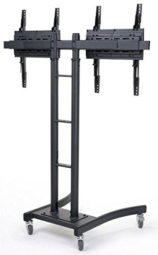 Floor Stand for TVs, Dual Monitor Mount with Side-by-Side Brackets, Fits Most 24" to 70" LCD Monitors, 50" to 90" Height-Adjustable TV Rack with Locking Casters - Black